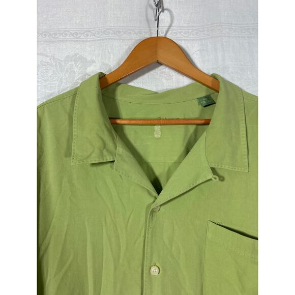 Tommy Bahama Button Up 4XB Sage Green Solid 100% Silk Short Sleeve Wood Button - Picture 5 of 11